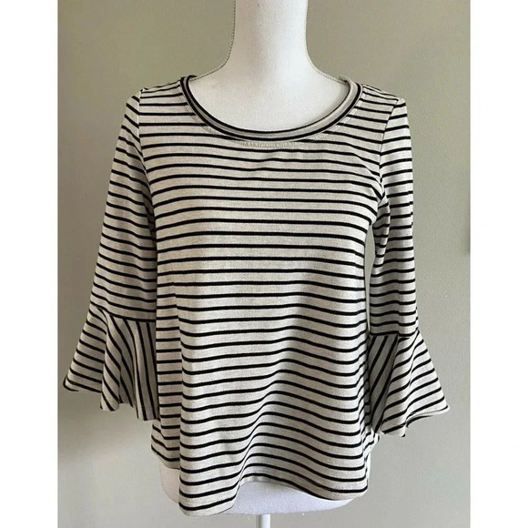 Deletta Anthropologie Shirt Black Cream Stripe S - Picture 1 of 5